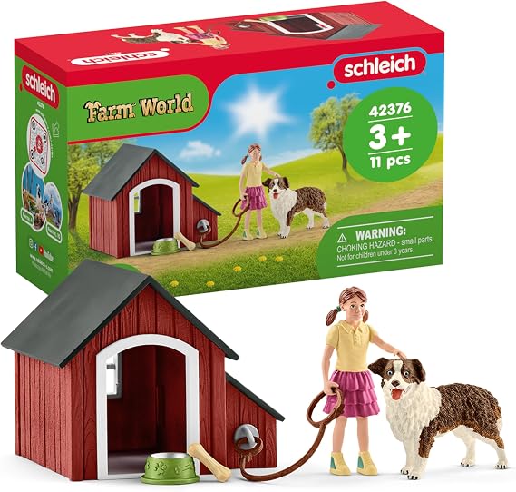 Schleich Farm World - 5Pc Dog Kennel Playset - Kids Ages 3+ | 42376 | Farm Animal Figurine, Realistic Animal Toys, Barn Toy for Kids 3+, Screen-Free Imaginative Pretend Play, Montessori Toy