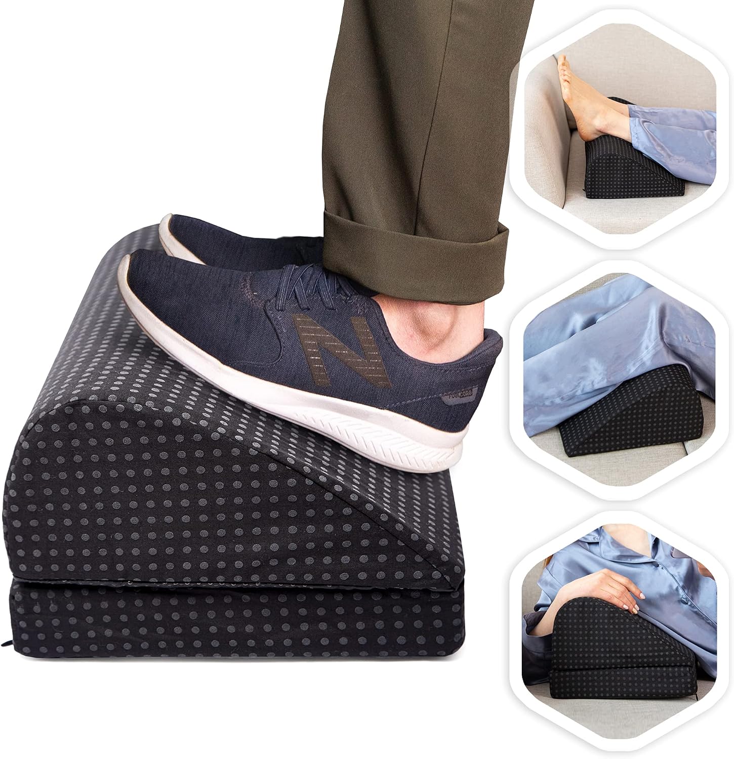 Flexicomfort Office Footrest Under Desk at Work - Memory Foam, Orthopedic Water Drop Curved Design, Adjustable, Reduces Leg Pain and Increases Circulation, Washable Cover, Anti-Slip