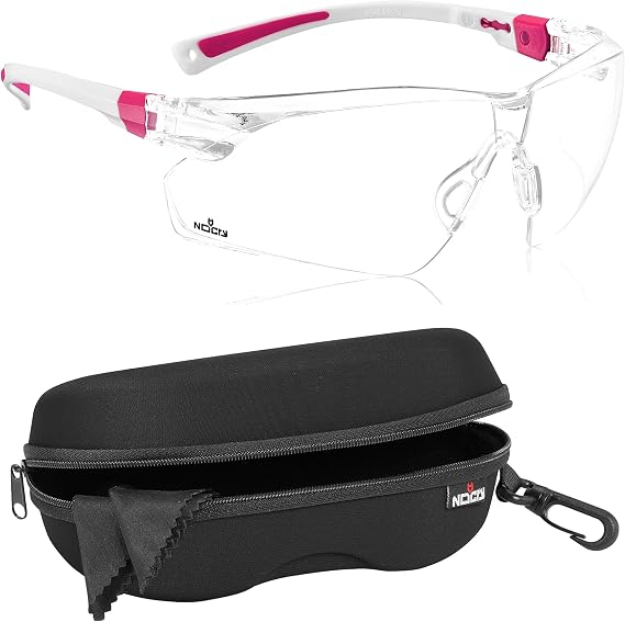 NoCry Safety Glasses with Clear Anti Fog Scratch Resistant, UV Protection & Storage Case for Safety Glasses with Felt Lining, Reinforced Zipper and Handy Belt Clip