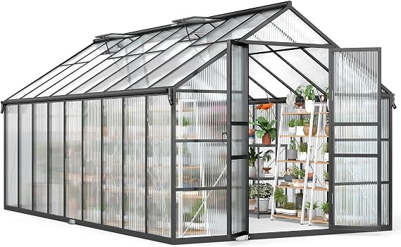 Jocoevol 10x18FT Greenhouse for Outdoors, Galvanized Steel Frame Winter Green House w/Adjustable Roof Vent, Lockable Door Handle &DrainageSystem, Walk-in Greenhouses for Outside Garden Backyard