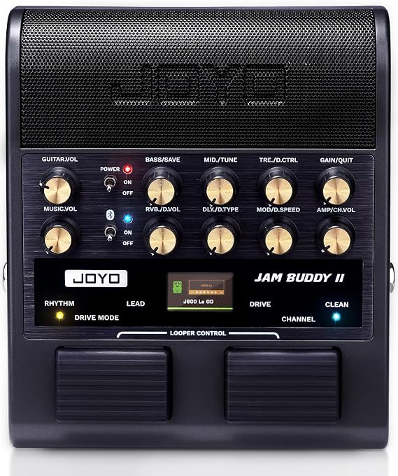 JOYO 10W Portable Electric Guitar Amp Multi-Effects Pedal Combo Amplifier with Footswitch,14 Amp Models,3-Band EQ,36 Drum Patterns & Looper,OTG Recording,Bluetooth for Practice(JAM Buddy II, Black)