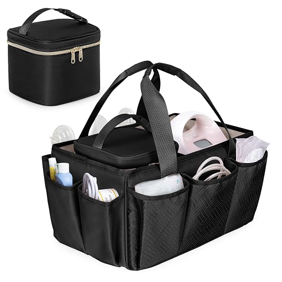Fasrom Breast Pump Caddy with Cooler Bag, Pump Parts Organizer