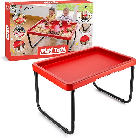 Toyrific Play Tray Activity Table for Kids, Sensory Play Tray, Kids Messy Play Table, Water and Sand Play Table, Outdoor and Indoor Use, Red
