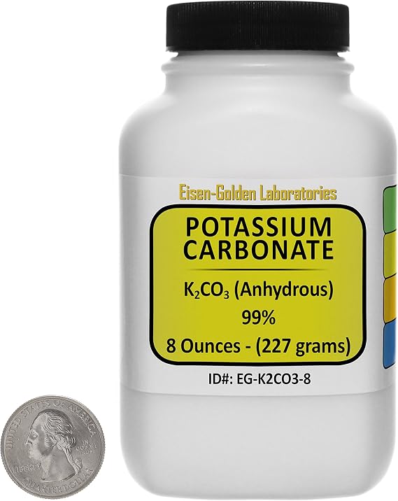 Potassium Carbonate [K2CO3] 99% ACS Grade Powder 8 Oz in a Space-Saver Bottle