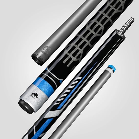 RHINO Racing Pool Cue - Blue - 3/8-8 Joint -Premium Carbon Shaft, 12.5mm Tip Diameter, Pro Taper. Composite Butt