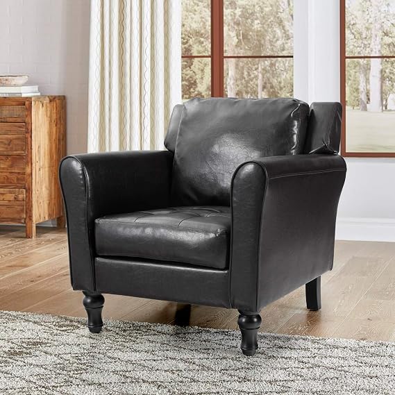 ALPHA HOME Accent Chair Living Room Chair Mid-Century Modern Chair PU Leather Armchair Wingback Single Sofa Padded Thick Cushion Home Club Chair Business Office Chair with Chromed Steel Frame, Brown