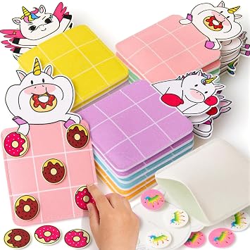 Golray 16Pack Tic Tac Toe Strategic Board Games for Kids Unicorn Party Favors Birthday Gift Bulk Goodie Treat Bag Stuffers Classroom Carnival Prizes Travel Games Treasure Chest Box Unicorn Toys