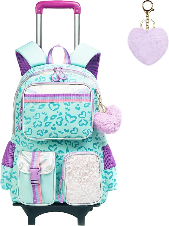 HTgroce Children's Trolley Backpack School Bag Girls School Trolley School Backpack Children's Suitcase 2nd Class