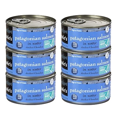 COLES PATAGONIAN SALMON IN SPRING WATER 6 PACK - Fresh Caught, Never Frozen, Boneless, Canned Salmon, Canned Fish, Rich in Protein 6.0 oz Each Container