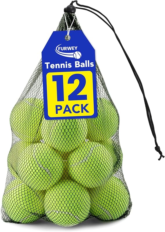 FURWEY Tennis Ball,6/12/24/36/40/80P Training Balls,Dog Balls with Mesh Bag | Pressureless Practice Tennis Ball for Beginners, Bulk, Exercise Playing Balls for Pet Dog