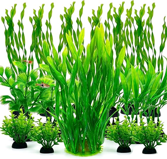 25 Pack Artificial Aquarium Plants, Green Plastic Fish Tank Decoration Set
