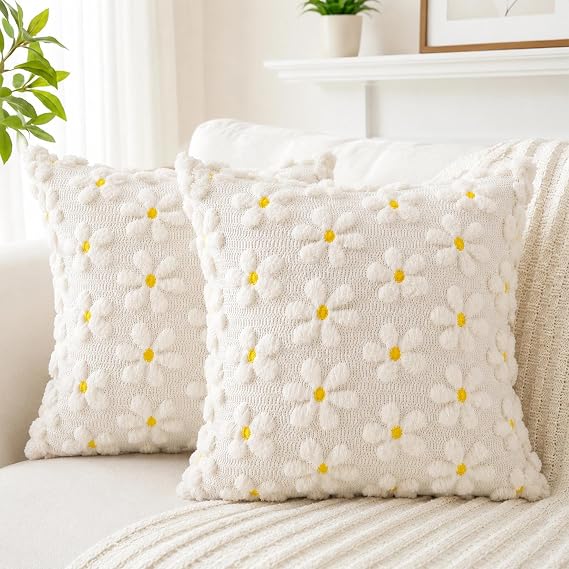Set of 2 Cushion Covers 40 x 40 cm Flowers Decorative Cushion Cover Corduroy Living Room Sofa Armchair Home Bedroom