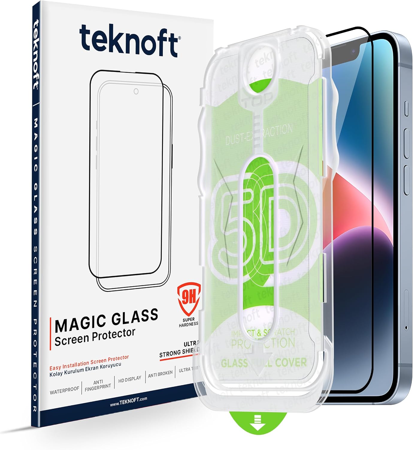 Easy Installation Kit for Teknoft iPhone 16e, 14, 13 Pro, 13 Laser Cut Premium Screen Protector Unbreakable Glass That Provides Extra Reinforced Full Protection That Never Leaves Dust Under the Glass