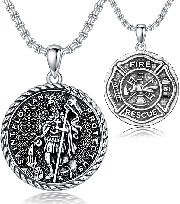 Seiyang Saint Necklace 925 Sterling Silver Patron Amulet Medal Jewelry for Men Women (with Gift Box)