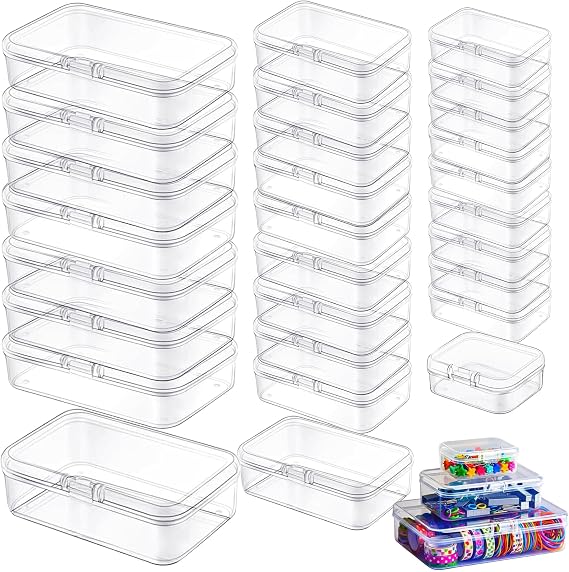 LJY 28 Clear Plastic Storage Boxes with Hinged Lids, 3 Sizes