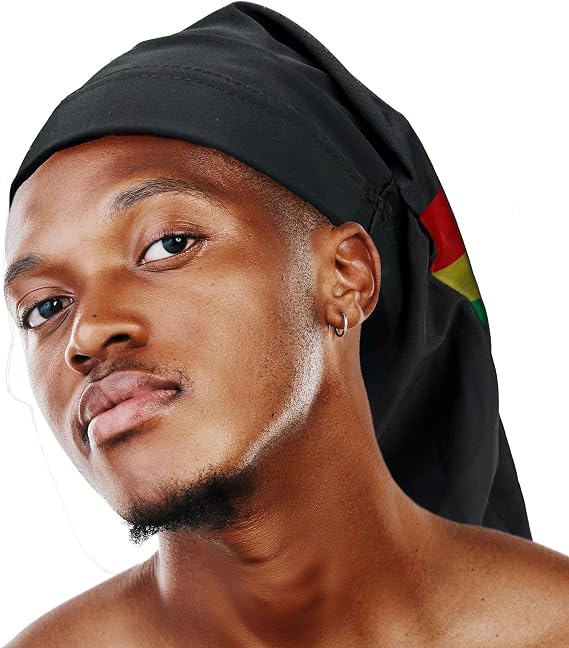 Titan Skull Cap Wave Cap Dreadlock Cap - Tea Tree & Coconut Infused Spandex for Men & Women, Breathable Hair Care, Comfortable Fit for Long Hair, Locks, and Protective Styling Black