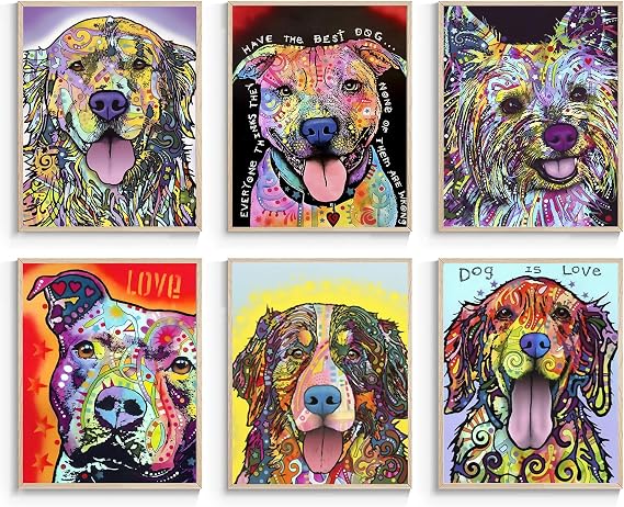Wandkunst, Aquarell-Hund, Leinwanddruck, Dean Russo, Hund, Leinwandkunst, Wandposter, abstraktes Tier-Labrador-Retriever, Worter, Kunstdruck, Haustier-Hunde-Poster, 6 Stuck (ungerahmt, 20.3x25.4 cm)