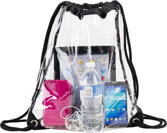 Eastsport Stadium Approved Clear See Through Transparent Sling Backpack Bag Daypack Sackpack, Black Trim