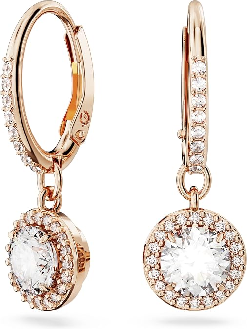 Una Angelic drop earrings Round cut, Pave, Rose gold-tone Finished Metal