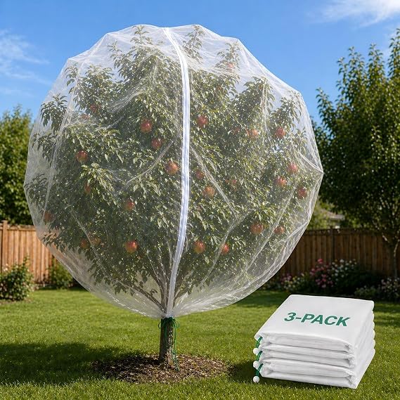 3 Pack 12x12 ft Large Fruit Tree Netting Covers with Zipper & Drawstring