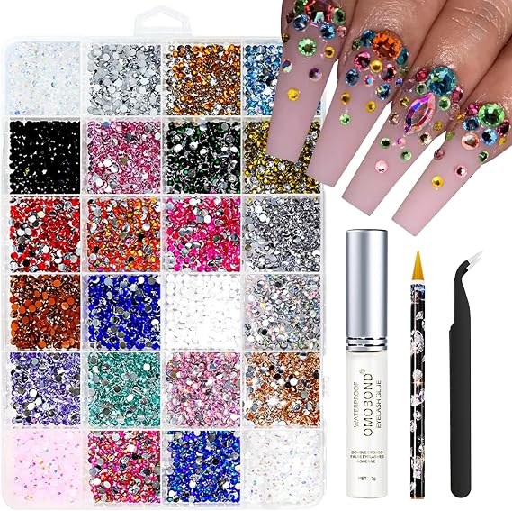 24000Pcs Resin Jelly Rhinestones for Crafting Bedazzling, Multicolor 3mm Flatback Gems for Crafts Nail Art Clothing Clothes Tumblers Shoes, Flat Back Mixed Color Bulk Bedazzler Kit Jewels with Glue