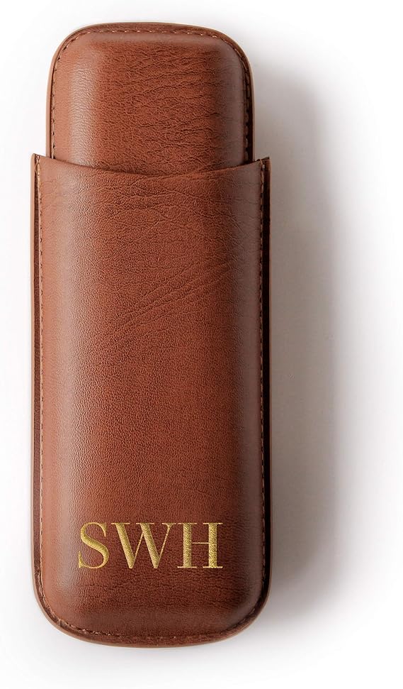 CASE ELEGANCE Monogrammed 2 Cigar Travel Case, Chestnut Brown