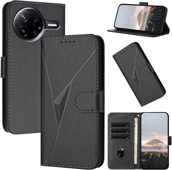 Compatible Xiaomi Poco F7 Ultra Case, Flip Folio Smartphone Case, Triangular Pattern, Comfortable Touch, Stand Function, Card Storage, Poco F7 Ultra Phone Case, Anti-slip and Fingerprint