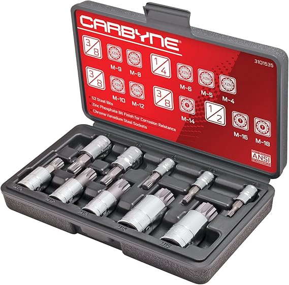 CARBYNE 10-Piece XZN Triple Square Bit Socket Set, M4 to M18