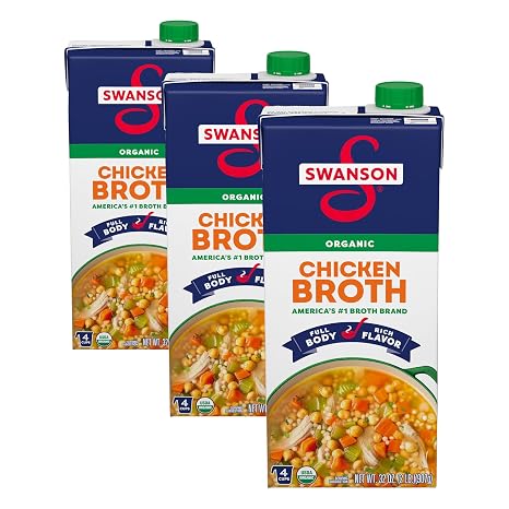 Swanson 100% Natural Organic Chicken Broth, 32 oz Carton (Pack of 3)