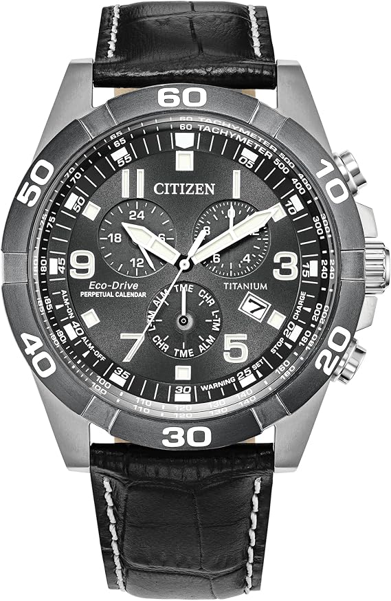 Citizen Men's Eco-Drive Sport Casual Brycen Chronograph Watch, Super TitaniumTM, Perpetual Calendar, Tachymeter 12/24 Hour Time, Alarm