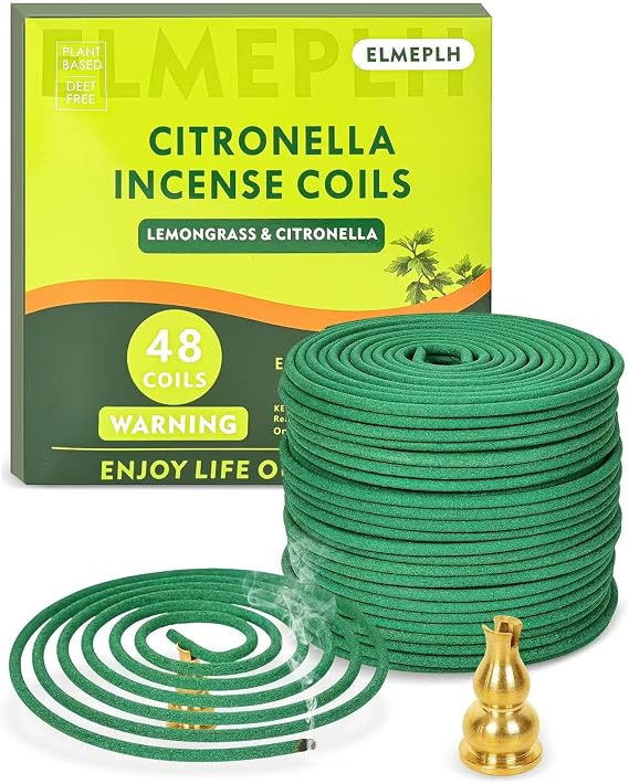 Citronella Incense Coils Outdoor - Each Burns for 5-7 Hours (Contains 48 coils & 2 Stands)