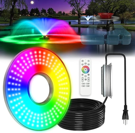 Goldlife Pond Fountain Aerator Lights, F0 (No Pump) 200W RGBW 20000LM 160LED Fountain Light with 100FT Power Cord, IP68 Stainless Wireless Sync Control Floating Pump Multicolor Light for Lake Ponds