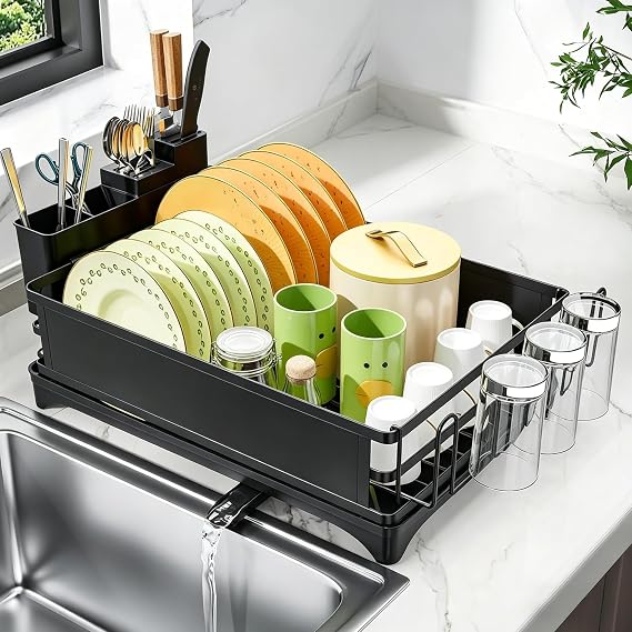 Simple Trending Dish Drying Rack for Kitchen Counter, 11.7" x 16.5", Black