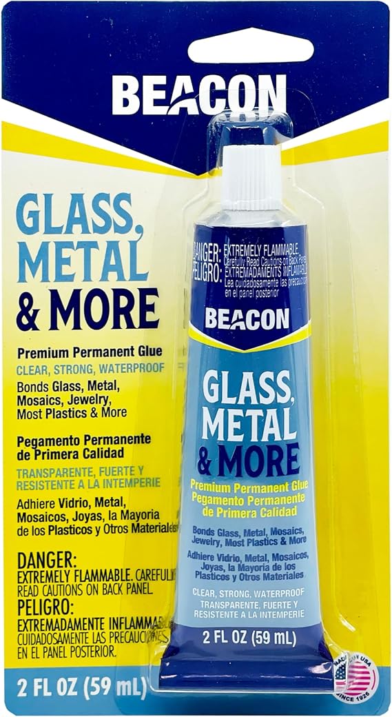 BEACON Glass, Metal & More - Premium Permanent Glue for Jewelry, Outdoor Projects & More - Bond Glass, Metal, Plastic Effectively, Weatherproof, Dries Clear, 2-Ounce