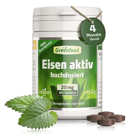 Hochdosiert Punch Active 20 mg Tablets Vegan High Organic Availability Great Compatible – Important for Immune System Blood and Energy. No Artificial Additives. GM Free.