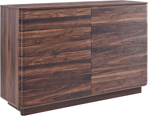 8 Drawer Dresser for Bedroom, 52" Wide Modern Handleless Chest of Drawers, Push-to-Open Wood Storgae with Large Drawers,Dresser TV Stand for Bedroom, Living Room, Hallway, Curved Profile,Brown