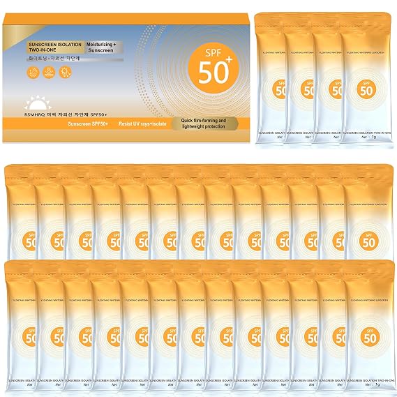 50PCS Travel Size Sunscreen, SPF 50+ Mini Sunscreen Bulk,Moisturizing Small Sunscreen Packets Travel Essentials for Face & Body,Lightweight,Non-Greasy,Portable for Outdoor Activities Daily Use