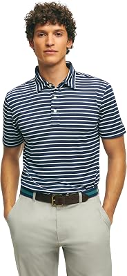 Brooks Brothers Mens Performance Stretch Short Sleeve Stripe Golf Polo Shirt