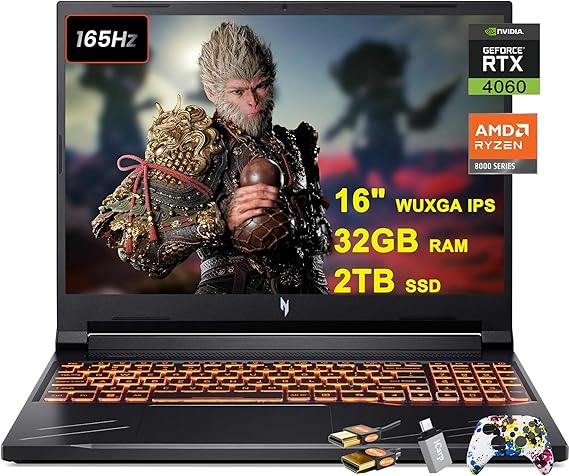 acer Nitro V 16 Gaming Laptop 16" WUXGA IPS 165Hz AMD Zen 4 Octa-Core Ryzen 7 8845HS (Beats i7-12700H) 32GB RAM 2TB SSD GeForce RTX 4060 8GB Backlit Win11 w/ICP Accessory