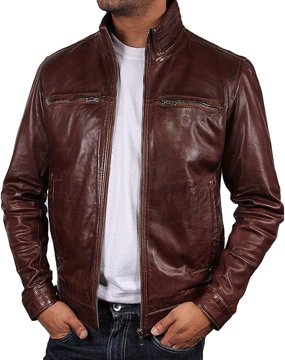 BRANDSLOCK Mens Leather Jacket Genuine Lambskin Moto Biker Slim fit