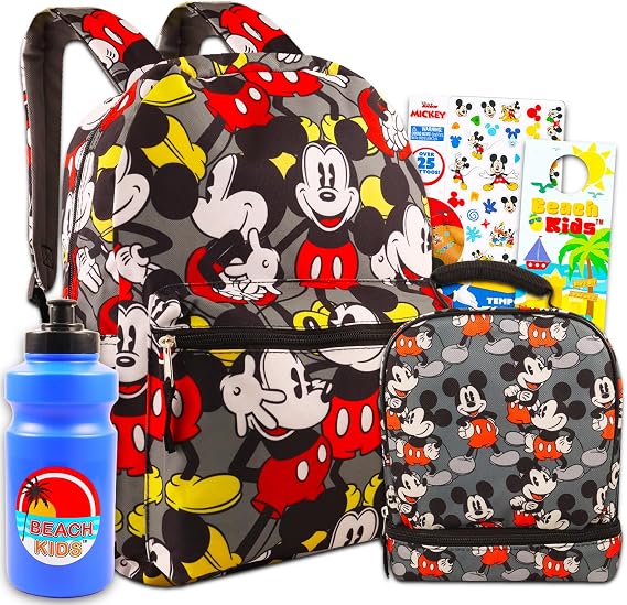 Disney Mickey Mouse Backpack and Lunch Box Set For Kids - Bundle with Classic Mickey Backpack, Lunch Bag, Tattoos, More | Mickey Bag For Boys