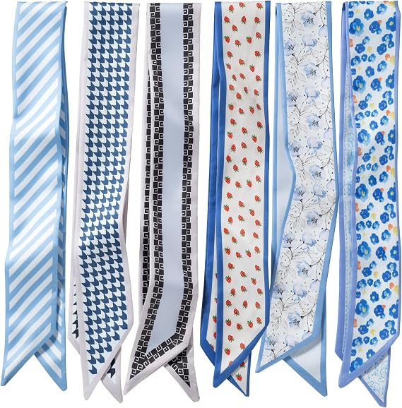 ZXZH 6 Pack Fashion Scarves for Women, Versatile Boho Head Scarf | Satin Scarf for Hair, Neck, Wrist, and Purse Accessories