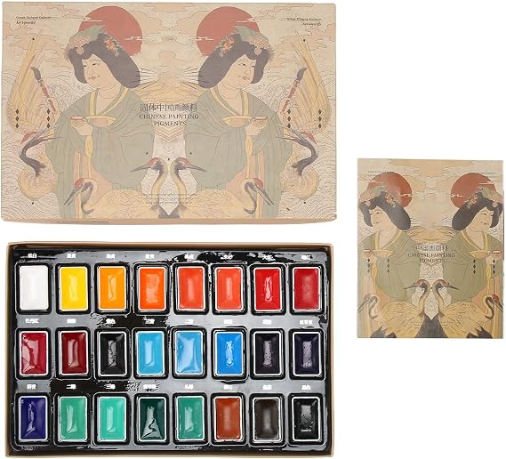 Chinese Painting Pigment, Chinese Painting Water Color Paints 24 Colors Chinese Paint Set High Saturation Chinese Paint Set for Students Kids and Beginners