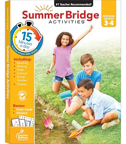 Summer Bridge Activities 3rd to 4th Grade Workbook, Activity Book with Math, Reading Comprehension, Science, Fitness, Social Studies, Writing Practice, and Flash Cards (Volume 5)