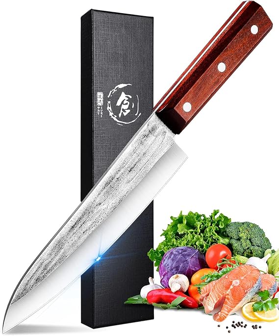 TOMBRO High Carbon Steel Gyuto Japanese Kitchen Knife,Hand Forged Chefs Knives with Rosewood Handle for Meat Vegetables Cutting in Home and Restaurant