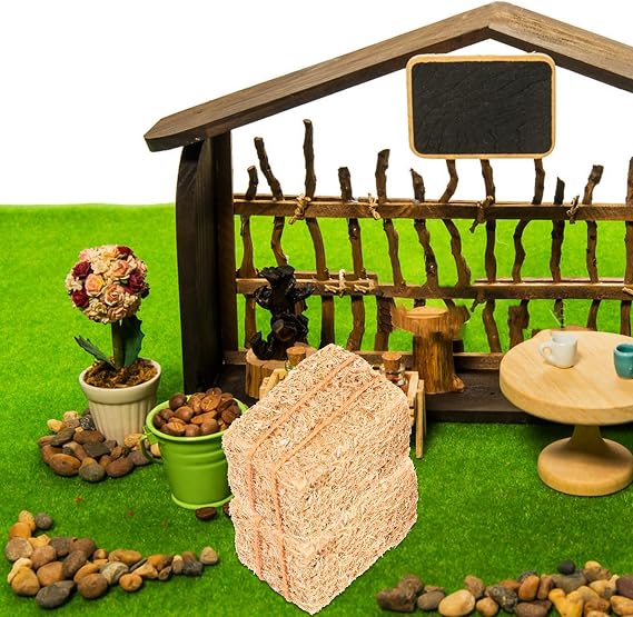 Upkoch 8 Pack Mini Hay Bales Small Straw Bale for Decoration, Fake Hay for Table, Dollhouse Farm, Western Cowboy Party, 1.18x0.79x0.79in