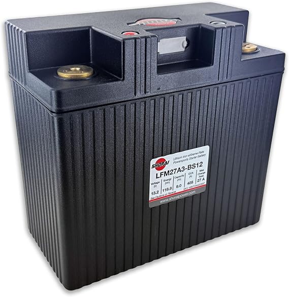 Shorai LFM Lithium-Iron (LiFePo4) Starter Battery w/BMS, LFM27A3-BS12, 9.0Ah 13.2V,118.8 WHR, A Type, Case 3