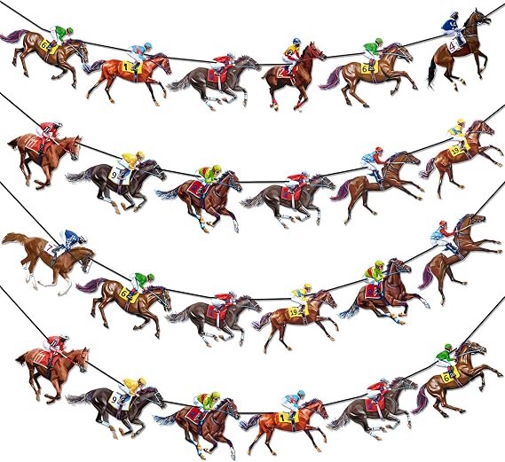 Kentucky Party Derby Day Banners 4Pcs Jockey Horserace Decorations Horse Derby Day Banners Run for The Roses Decorations for Racing Equestrian Birthday Party Supplies
