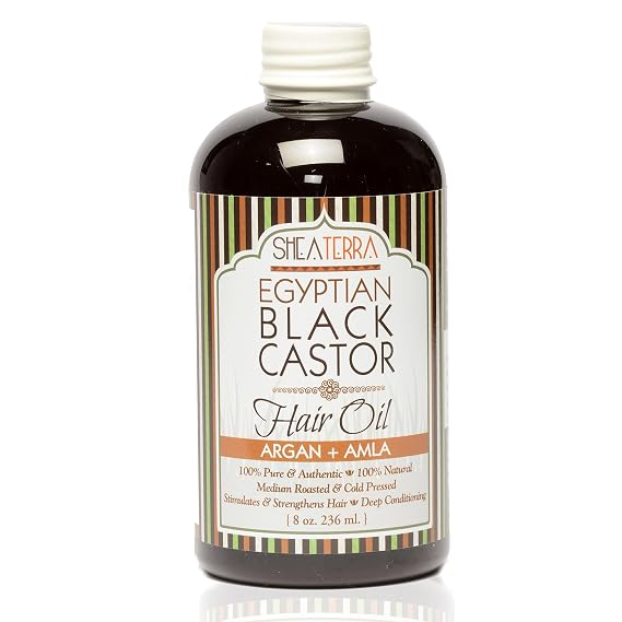 Shea Terra Organics Egyptian Black Castor Oil for Hair Growth Argan & Alma | All Natural Hair Treatment - 8 oz