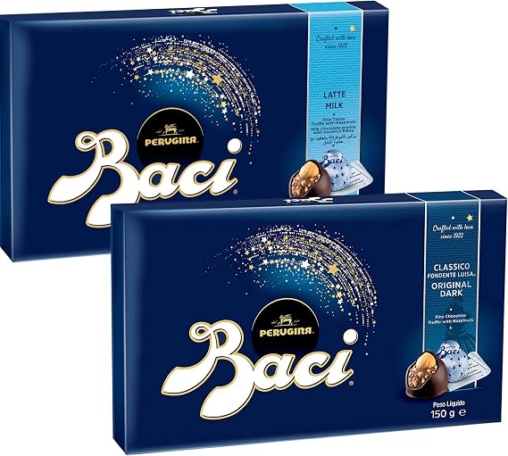 Baci Milk Chocolate Gift Box, 150g & Baci Original Dark Chocolate Hazelnut Truffles Box, 150g